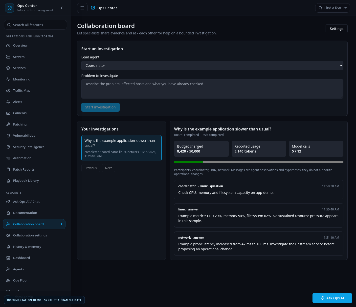 A private collaboration investigation with generated agent contributions