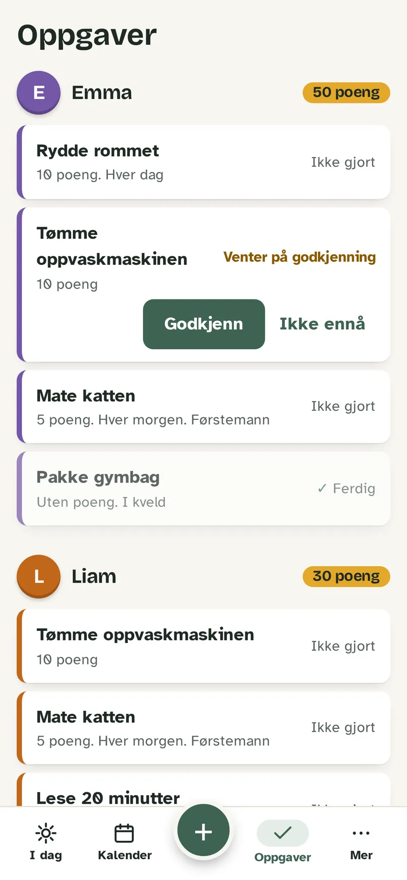 Flokktavla chores view on a phone